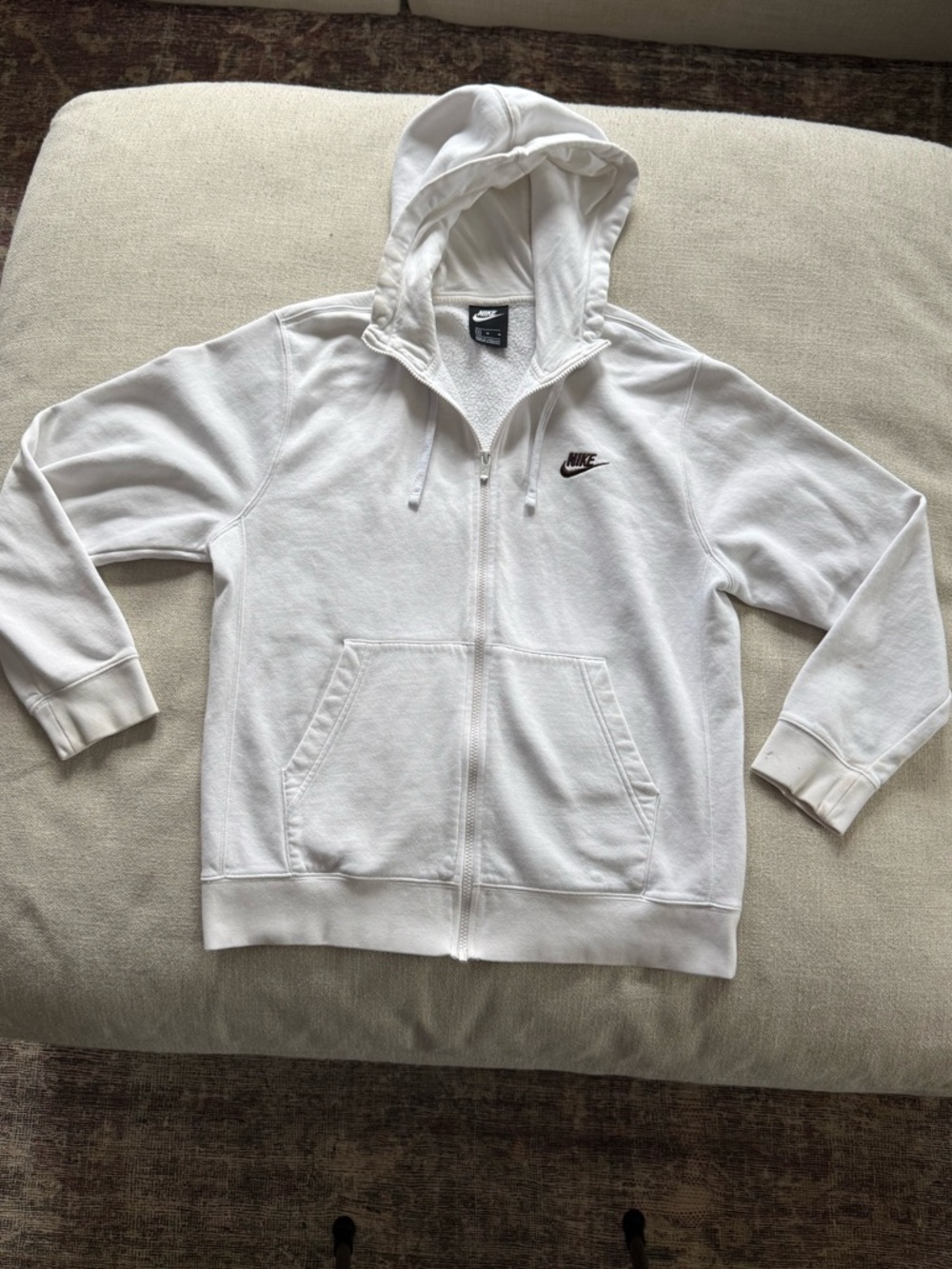 White Nike Zip-Up Hoodie – Size M  With Brown Swoosh